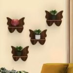 Set of 4 Butterfly pattern wall shelves