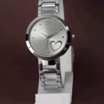 Silver Dial Analogue Watch with Heart Design