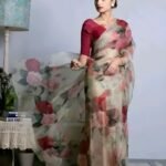 Organza Silk Saree with Floral Print