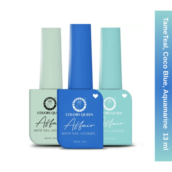 COLORS QUEEN Affair Matte Nail Polish Set of 3- Tame Teal, Coco Blue & Aqua Marine