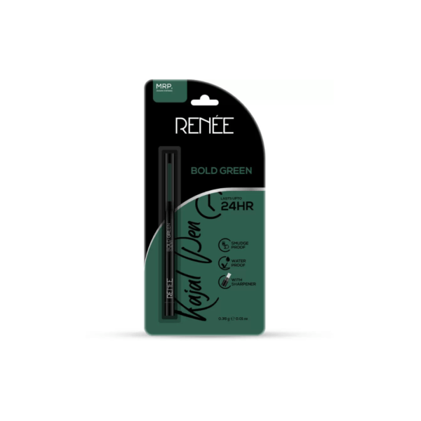 RENEE True Blue Kajal Pen with Sharpener | Long Lasting Matte Finish Kohl Pencil (Bold Green)