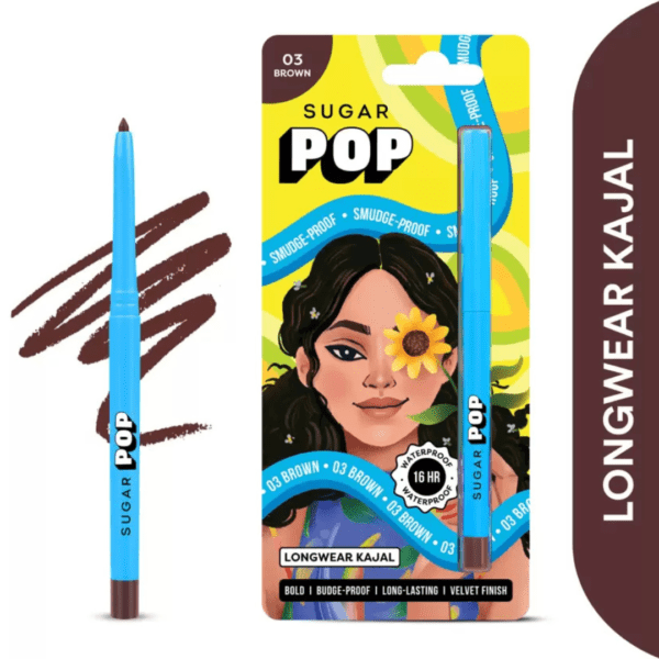 SUGAR POP Longwear Kajal-03 Brown Richly Pigmented | Sweat proof | Last up to 16 hrs.