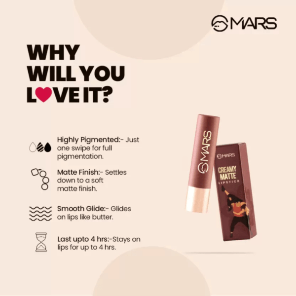 MARS Ultra Pigmented  Creamy Matte Lipstick (10 Disco Deewane) - Image 4