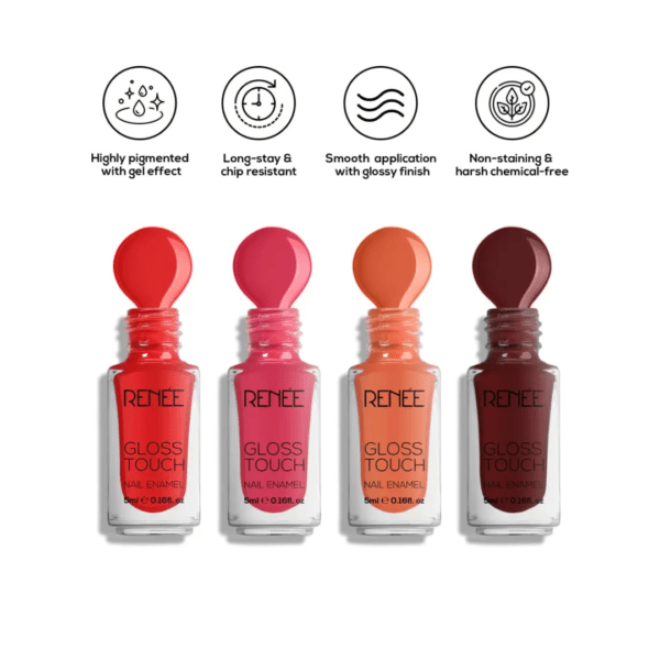 Renee Gloss Touch N03 Red Parade - Set of 4 Nail Enamels, 5ml each   (Pack of 4) - Image 3