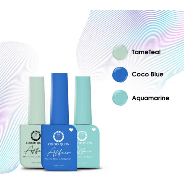 COLORS QUEEN Affair Matte Nail Polish Set of 3- Tame Teal, Coco Blue & Aqua Marine - Image 5
