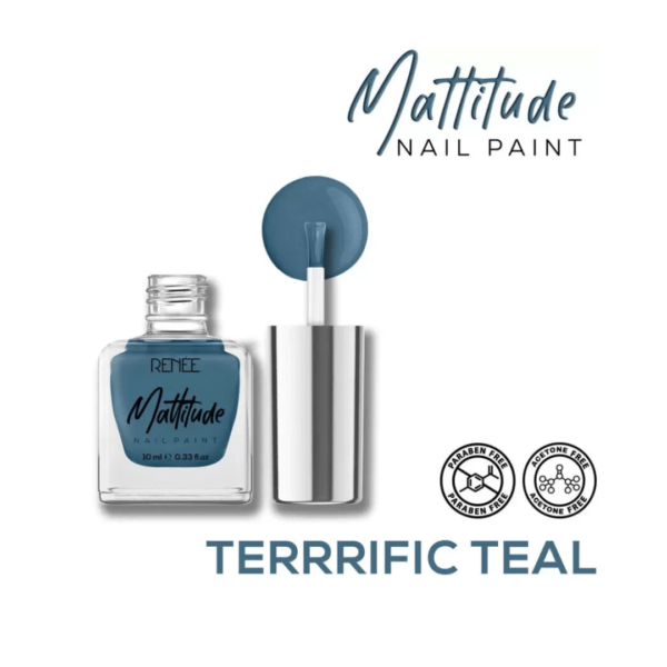 RENEE Mattitude Nail Paint | Chip Resisting Formula with High Coverage Terrific Teal - Image 4