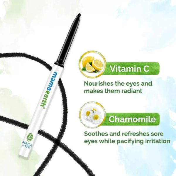 MAMA EARTH Charcoal Black Long Stay Kajal water proof, Vitamin C & Chamomile (Black) - Image 5