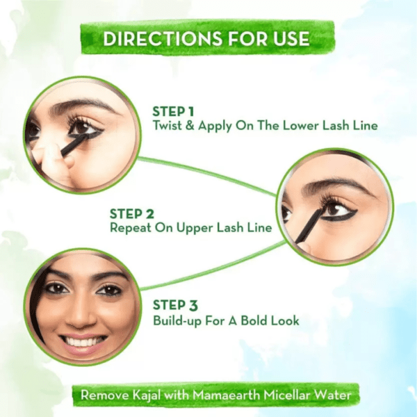 MAMA EARTH Charcoal Black Long Stay Kajal water proof, Vitamin C & Chamomile (Black) - Image 6