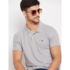 RISS Men's Solid Polyester Polo Neck  T-Shirt - Grey