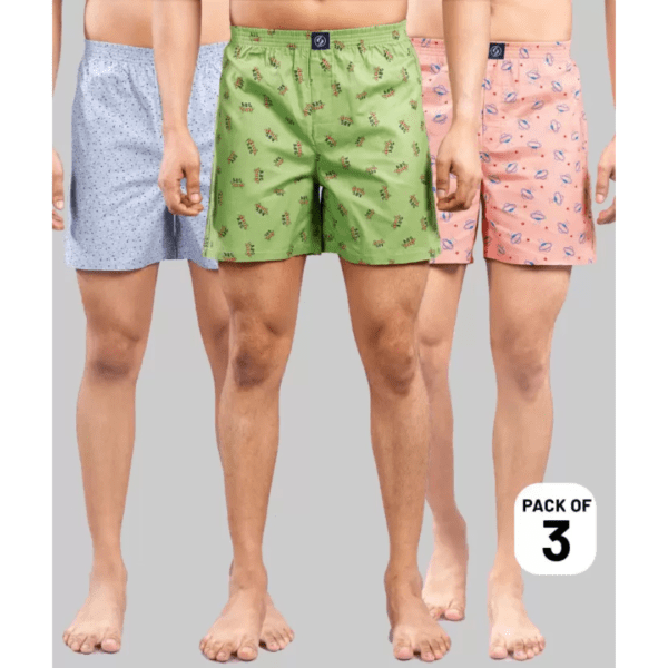 Pack of 3 Printed Cotton Boxers for Men