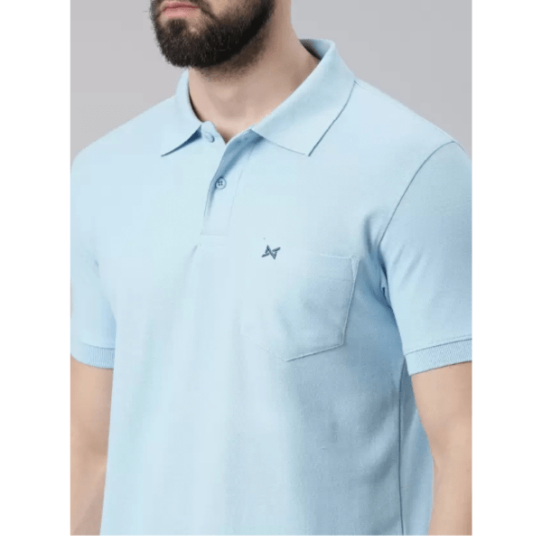 Force NXT Solid Blue Polo Neck Cotton T-Shirt for Men - Image 3