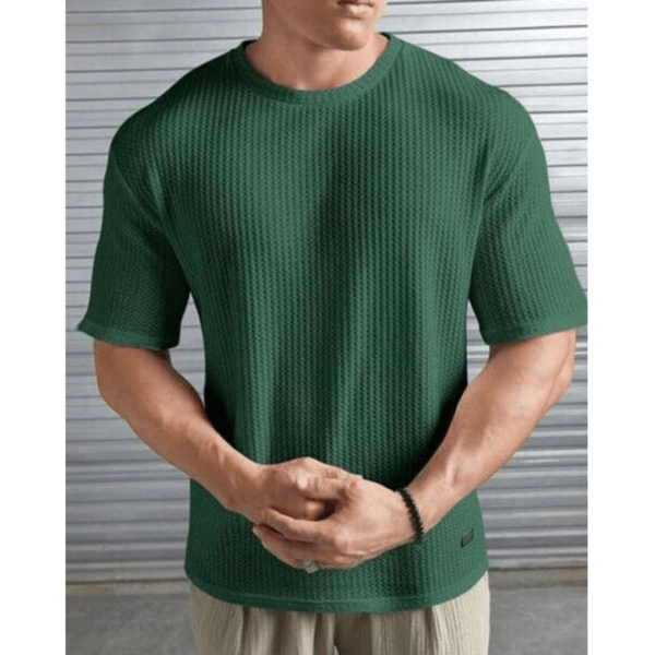 Elvesta Self-Design Round Neck Cotton Blend Green T-Shirt for Men - Image 2