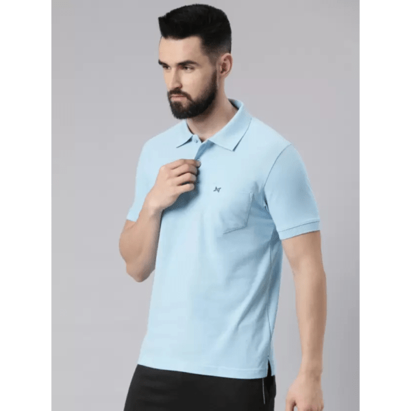 Force NXT Solid Blue Polo Neck Cotton T-Shirt for Men