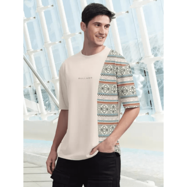 Bullmer Printed Round Neck Cotton Blend Beige T-Shirt for Men - Image 3