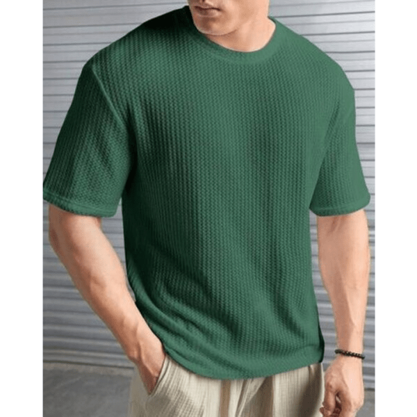 Elvesta Self-Design Round Neck Cotton Blend Green T-Shirt for Men - Image 3