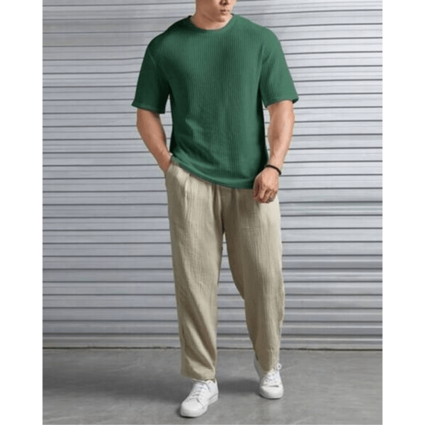 Elvesta Self-Design Round Neck Cotton Blend Green T-Shirt for Men - Image 4