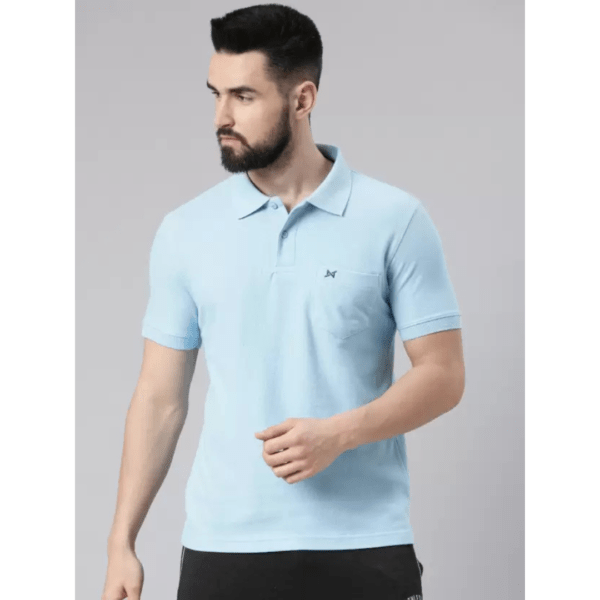Force NXT Solid Blue Polo Neck Cotton T-Shirt for Men - Image 2