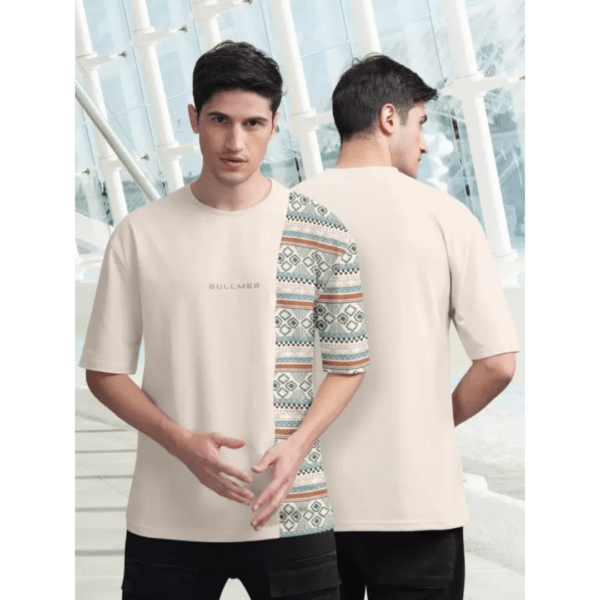 Bullmer Printed Round Neck Cotton Blend Beige T-Shirt for Men