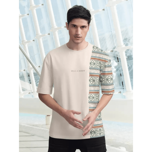 Bullmer Printed Round Neck Cotton Blend Beige T-Shirt for Men - Image 2