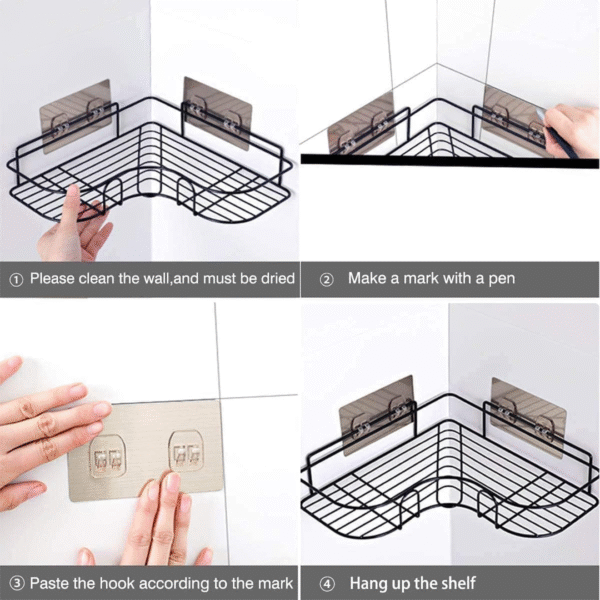 Metal Multipurpose Bathroom/Kitchen Corner Storage Organizer Wall Mounted Rack Shelf Shower Caddy - Image 4