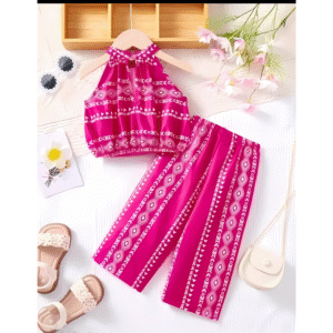Summer Cute Geometric Print  Camisole & Elastic Waist Pants