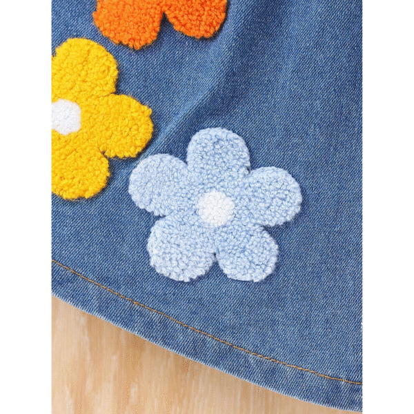 Baby Girls Floral Embroidered Crew Neck Top and Denim Shorts Set - Image 6