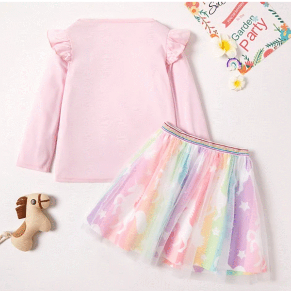 Baby Girls Unicorn Printed Top Skirt Set - Image 2