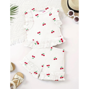 Baby Girls Clothes Ribbed Knit Ruffle Sleeveless Top and Shorts