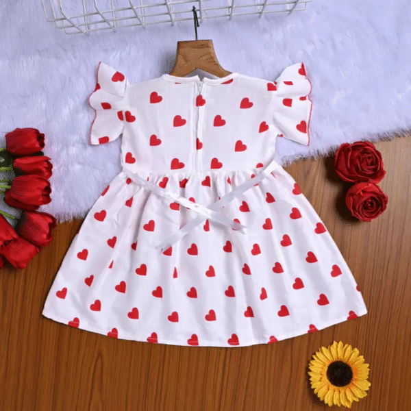 Baby Girls Heart Printed Puff Sleeves & Flare Dress - Image 2