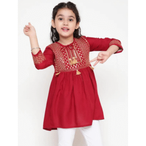 Embroidered Tunic with Neck Tie-Up Top For Girls