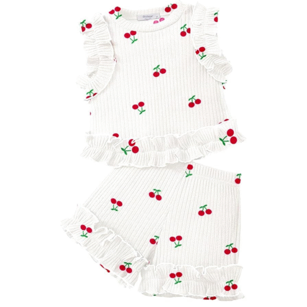 Baby Girls Clothes Ribbed Knit Ruffle Sleeveless Top and Shorts - Image 2