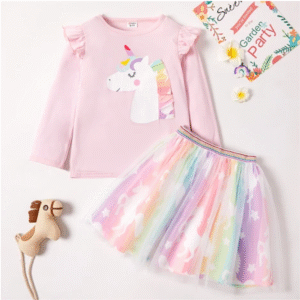 Baby Girls Unicorn Printed Top Skirt Set