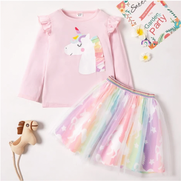 Baby Girls Unicorn Printed Top Skirt Set