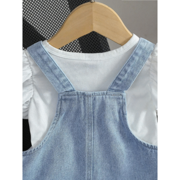 Fashion Print Denim Suspender Skirt Set for Baby Girl - Image 6