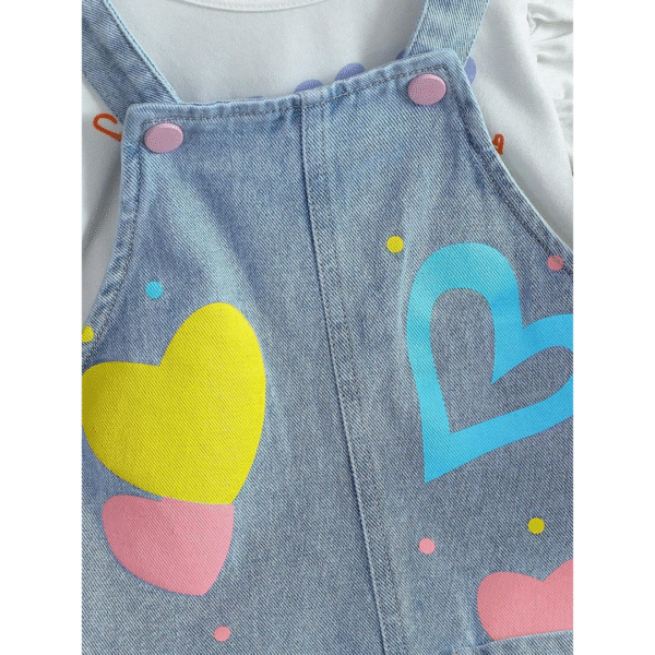 Fashion Print Denim Suspender Skirt Set for Baby Girl - Image 4