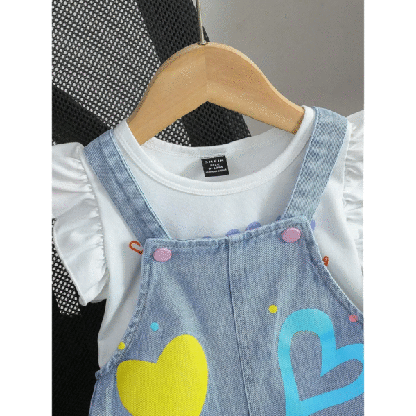 Fashion Print Denim Suspender Skirt Set for Baby Girl - Image 7
