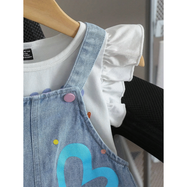 Fashion Print Denim Suspender Skirt Set for Baby Girl - Image 8