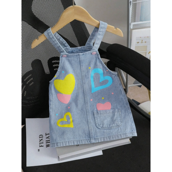 Fashion Print Denim Suspender Skirt Set for Baby Girl - Image 2