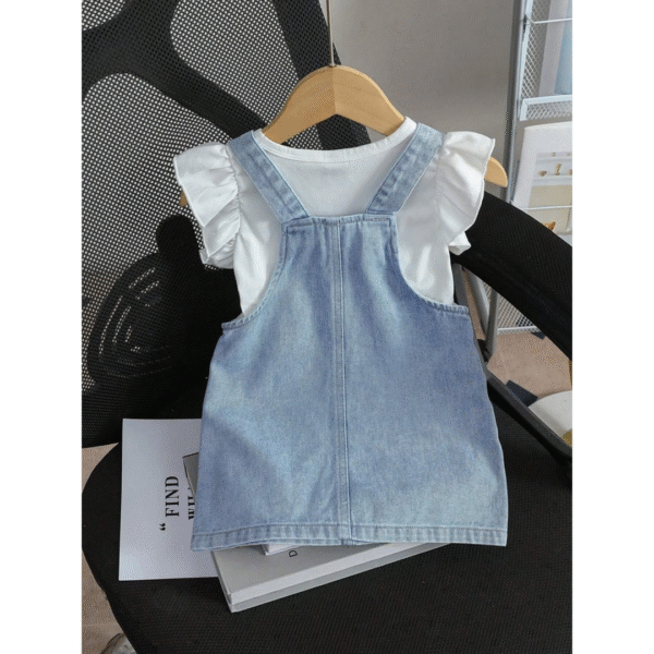 Fashion Print Denim Suspender Skirt Set for Baby Girl - Image 3