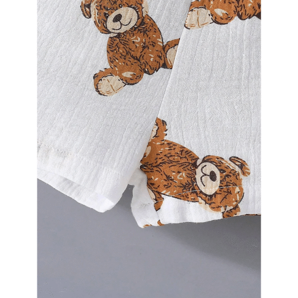 Boys Cotton Printed Toddler Teddy Bear Print Summer Outfit, White Shirt and Shorts set - Image 7