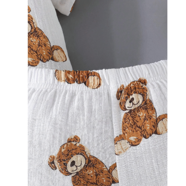 Boys Cotton Printed Toddler Teddy Bear Print Summer Outfit, White Shirt and Shorts set - Image 6