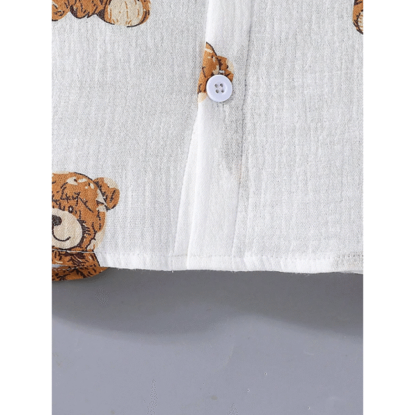 Boys Cotton Printed Toddler Teddy Bear Print Summer Outfit, White Shirt and Shorts set - Image 5