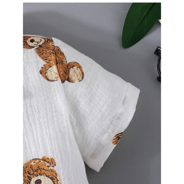 Boys Cotton Printed Toddler Teddy Bear Print Summer Outfit, White Shirt and Shorts set - Image 4