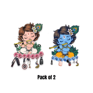 Little Krishna Combo Wooden Wall Key Holder, Key hanger (Pack of 2)
